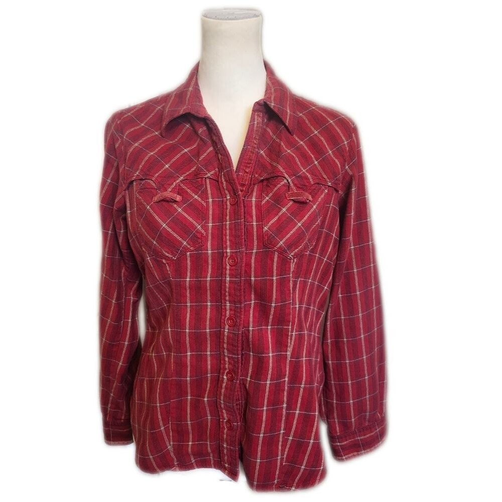 Columbia 100% Cotton, Red Plaid, Button Front Flannel Shirt, M